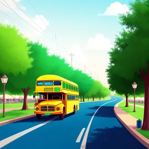 Urban School Bus on City Street