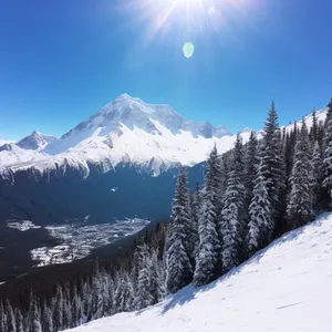 Frozen Alpine Ski Slope Among Snow-Covered Mountains