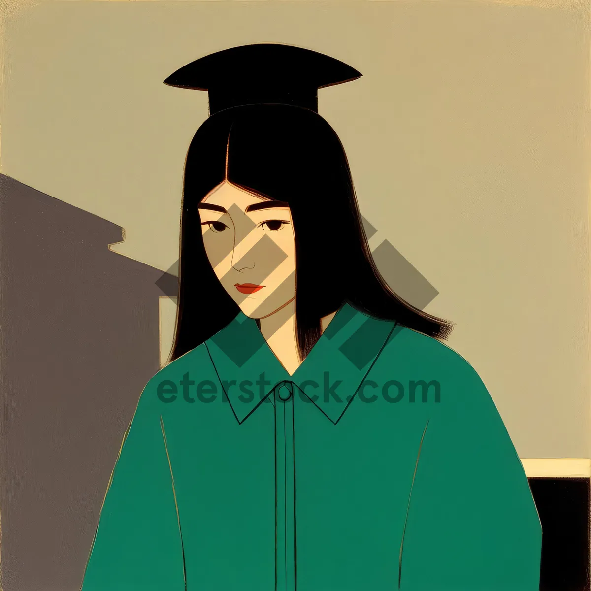 Picture of Smiling Female University Graduate in Cap and Gown