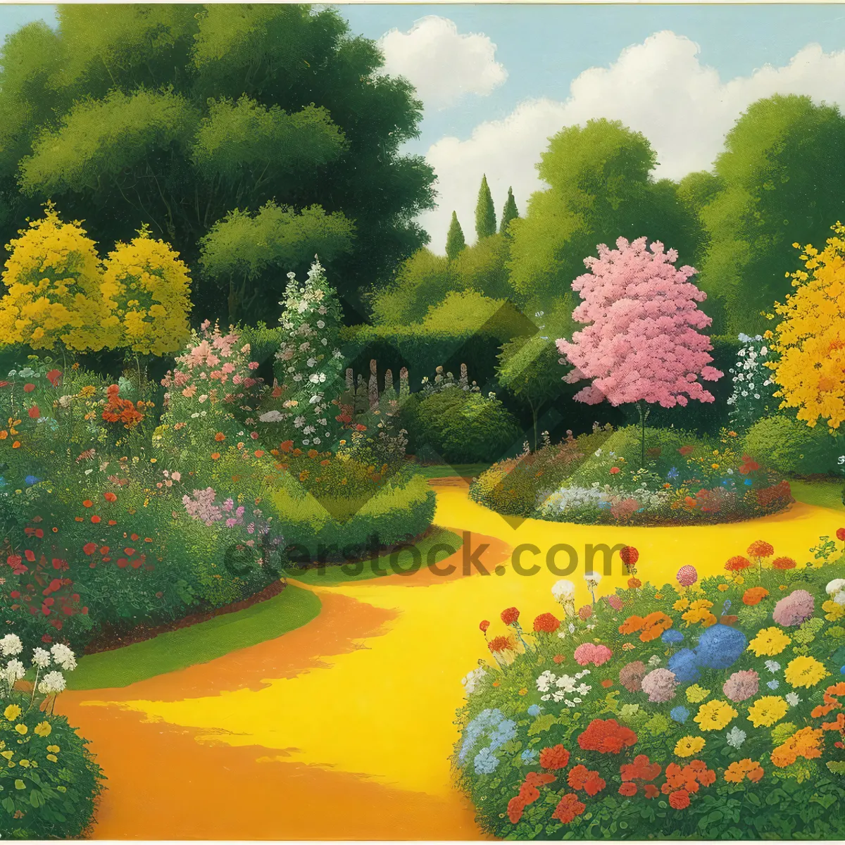 Picture of Autumnal Park Landscape with Colorful Bedder Flowers