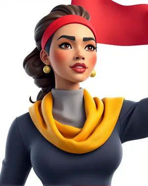 Cartoon cutout character standing with hands on hips.