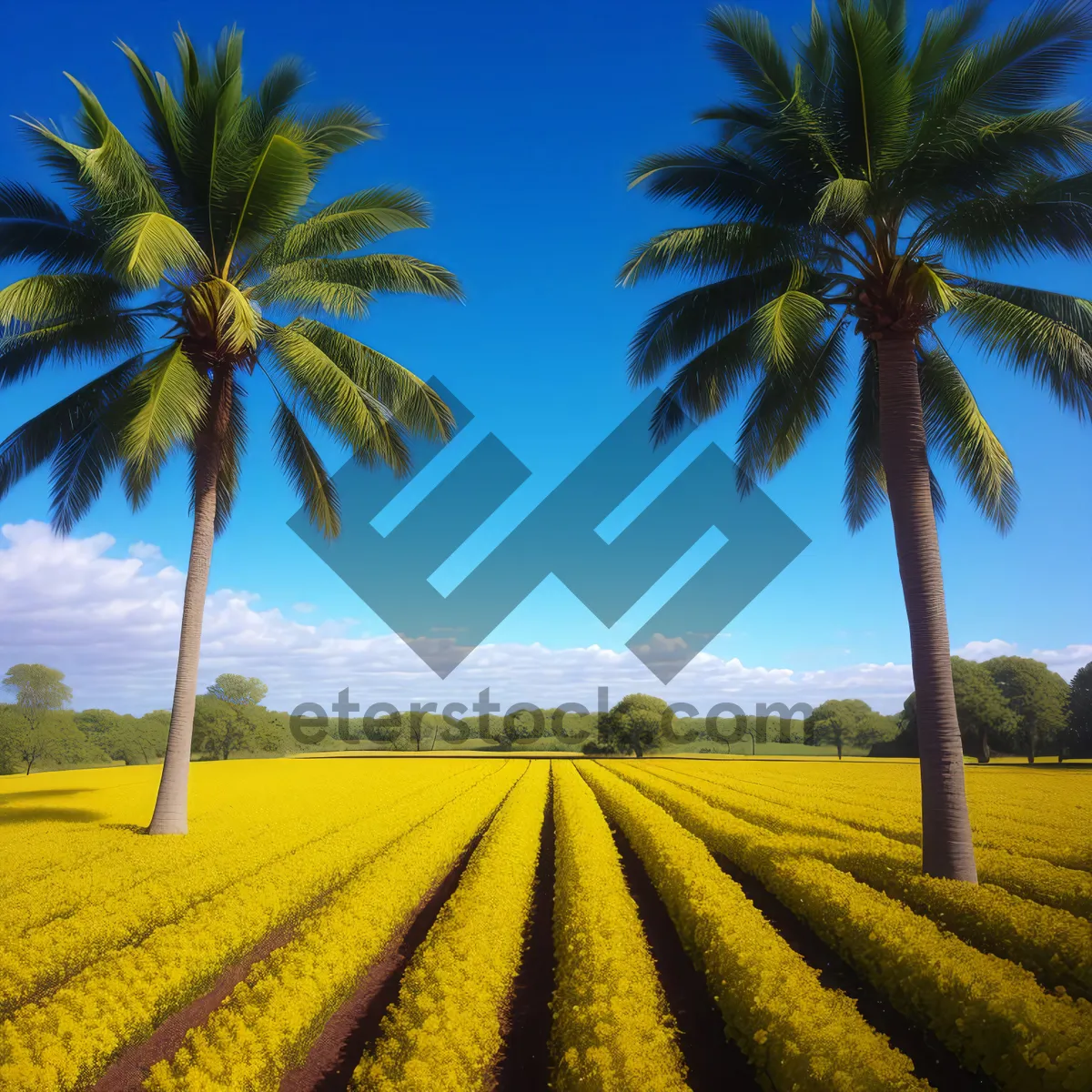 Picture of Tropical paradise beach with palm trees and ocean