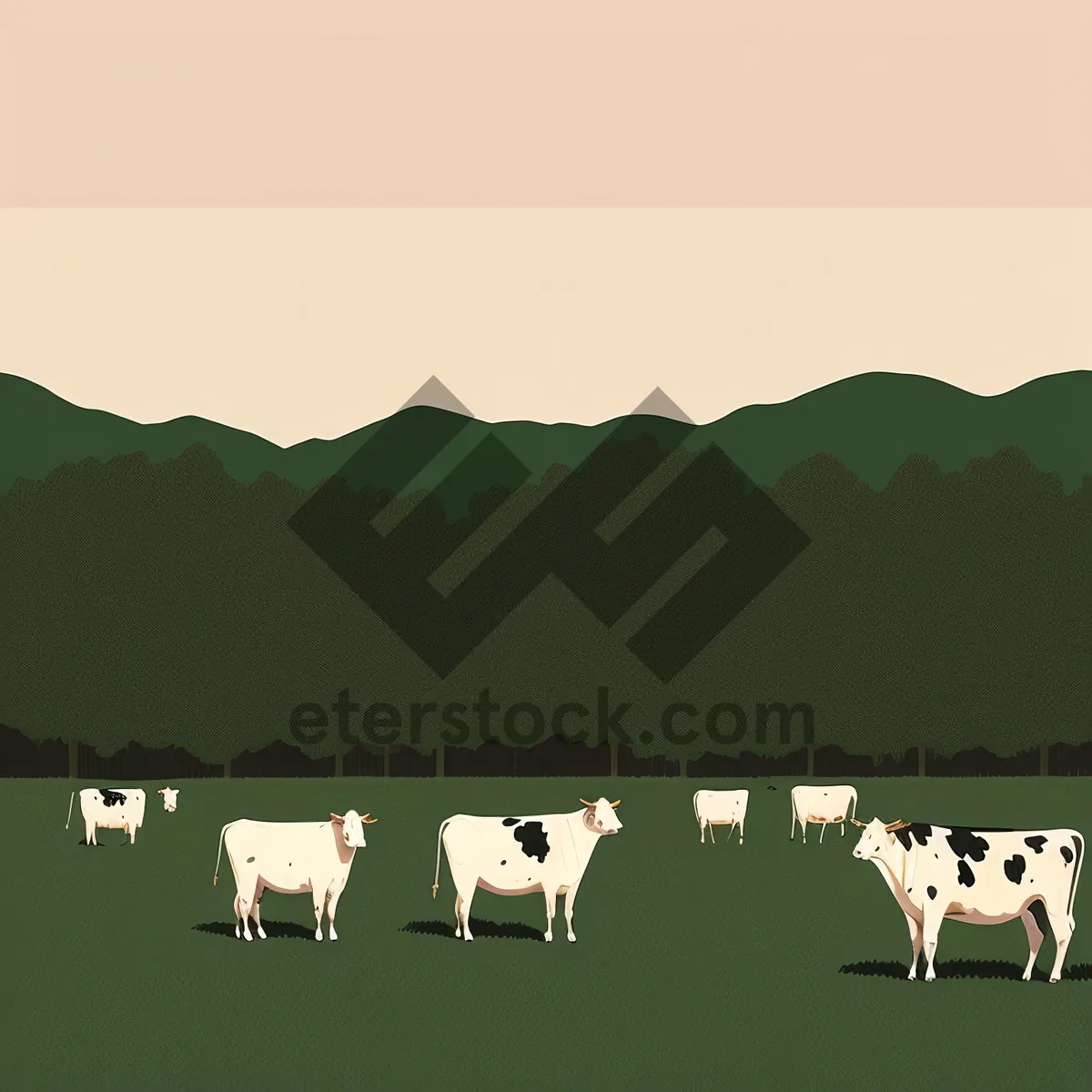 Picture of Scenic Farm Landscape with White Stork and Cattle