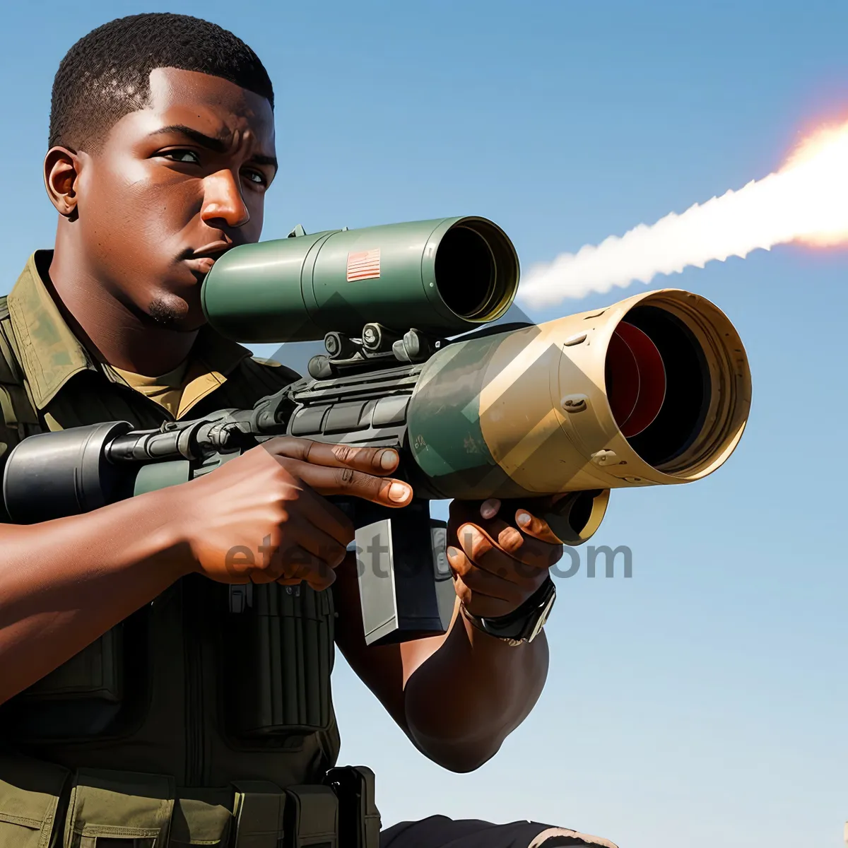 Picture of Soldier aiming with military rifle sight