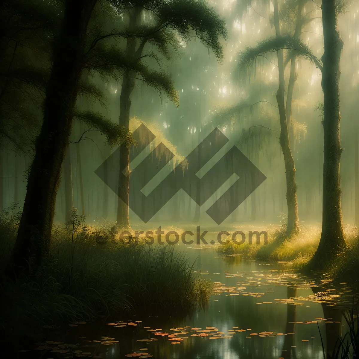 Picture of Tranquil Wetland Oasis Surrounded by Lush Trees