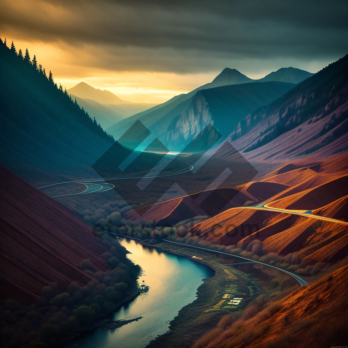 Picture of Majestic Mountain Valley Sunset Reflection