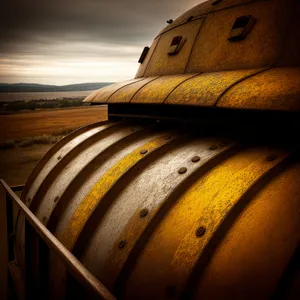 Serenity at Sea: Old Winery Barrel under Sunset Sky