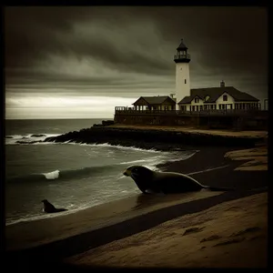 Serenity at Sunset: Majestic Coastal Lighthouse and Ocean View