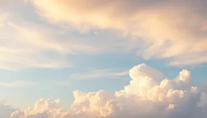 Bright sunny sky with fluffy white clouds.