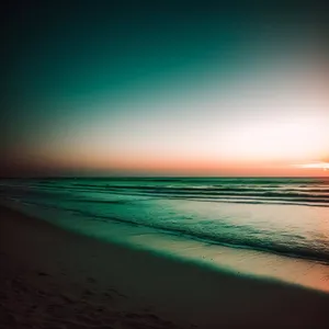 Tropical Sunset Over Orange Beach Waves