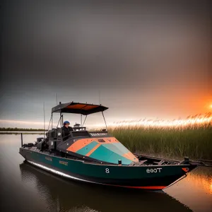 Serenity at Sea: Majestic Fishing Tugboat in a Coastal Harbor