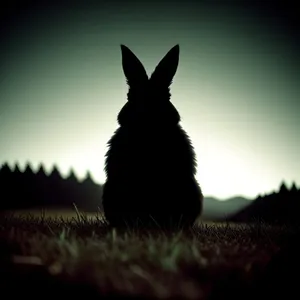 Adorable Easter Bunny Silhouette on Green Grass