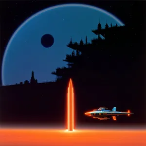 Fiery Spaceship Soaring Through the Night Sky