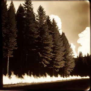 Frosty Winter Forest Scene with Snowy Mountains