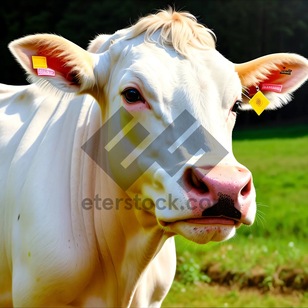 Picture of Brown cattle grazing on rural farm pasture