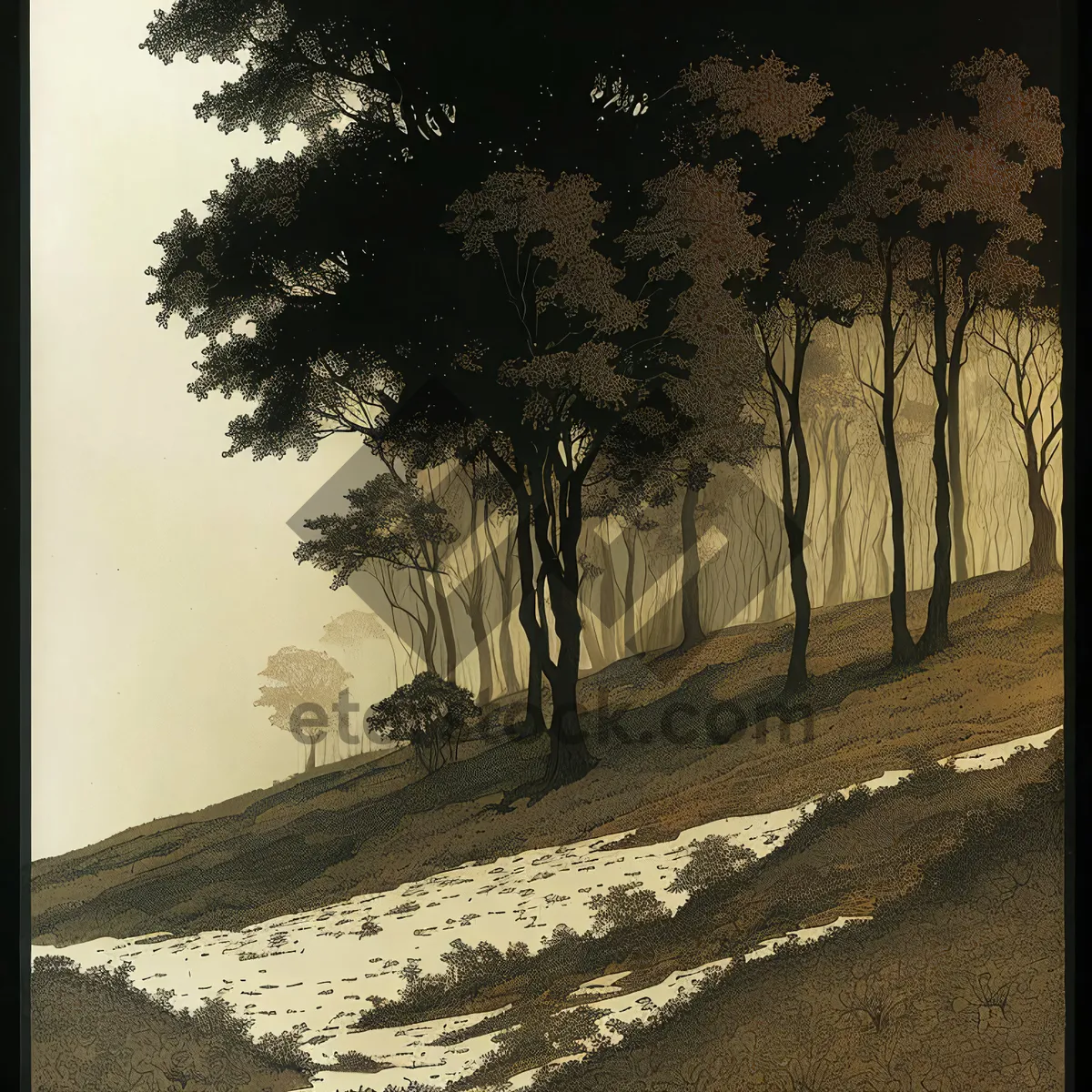 Picture of Snowy Serenity: Majestic Winter Landscape Amidst Forested Countryside