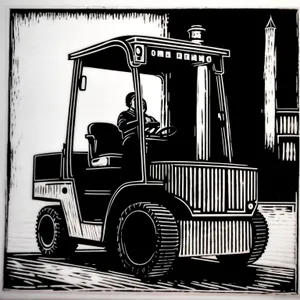 Transportation forklift carrying cargo in industrial setting.