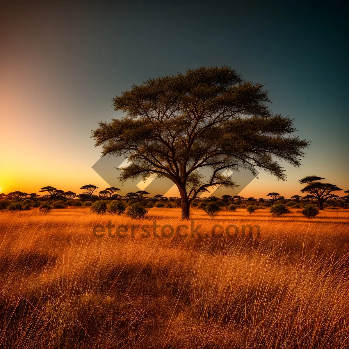 Picture of Serene Sunset over Golden Savannah Landscape