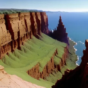 Majestic Canyon Cliffs: A breathtaking landscape of orange sandstone and towering rock formations.