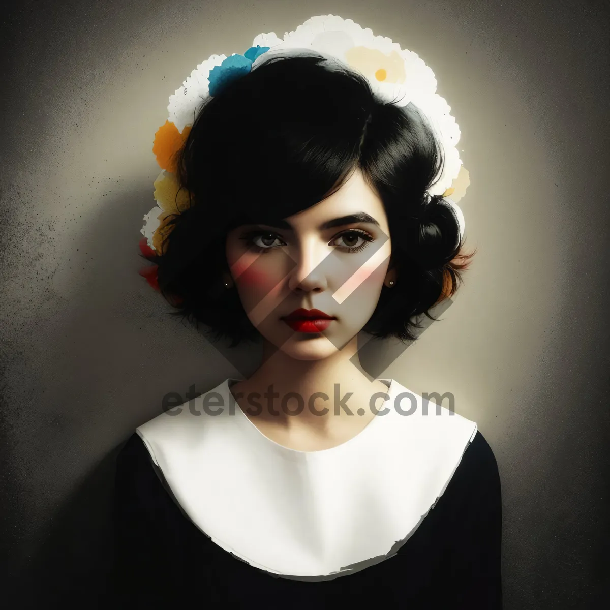 Picture of Sensual Black-haired Model with Stunning Makeup Pose