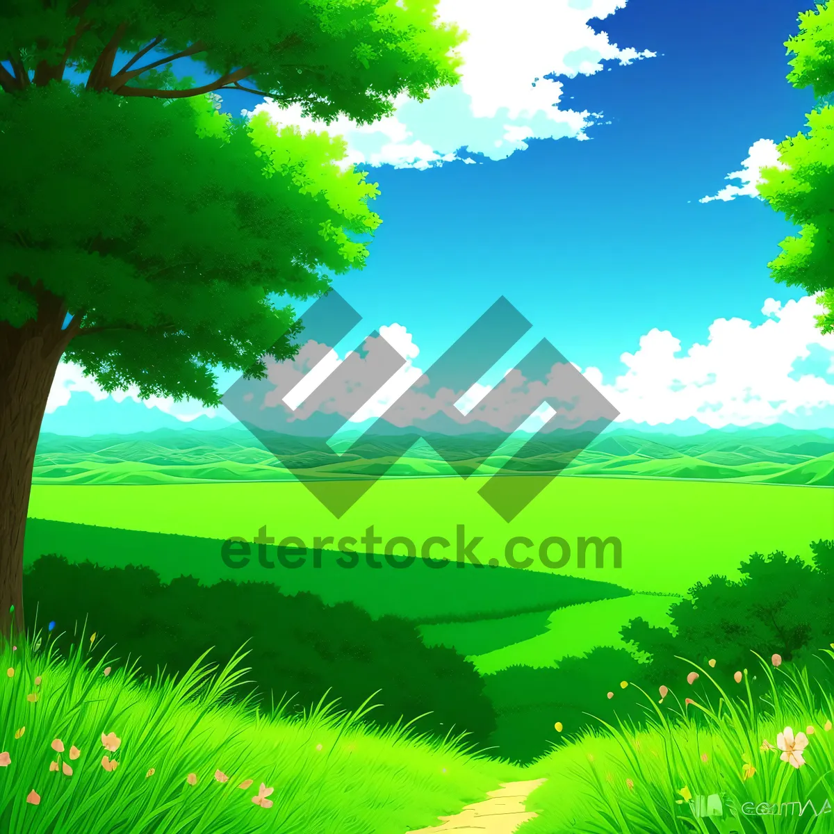 Picture of Sunny Summer Meadow with Vibrant Green Landscape