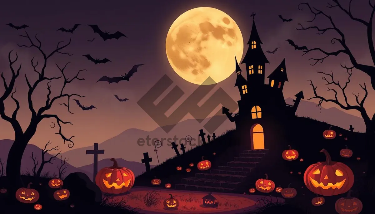 Picture of Silhouette Moon and Pumpkin Halloween Night Scene
