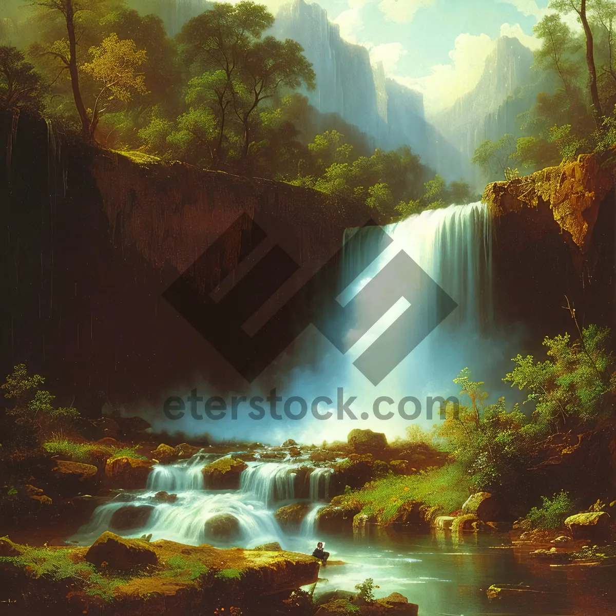 Picture of Serene Cascade in Mountainous Forest Park