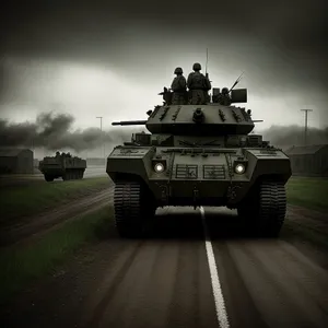 Armored Military Tank on the Road