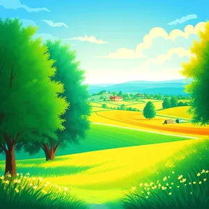 Colorful Sunset Over Rural Meadow