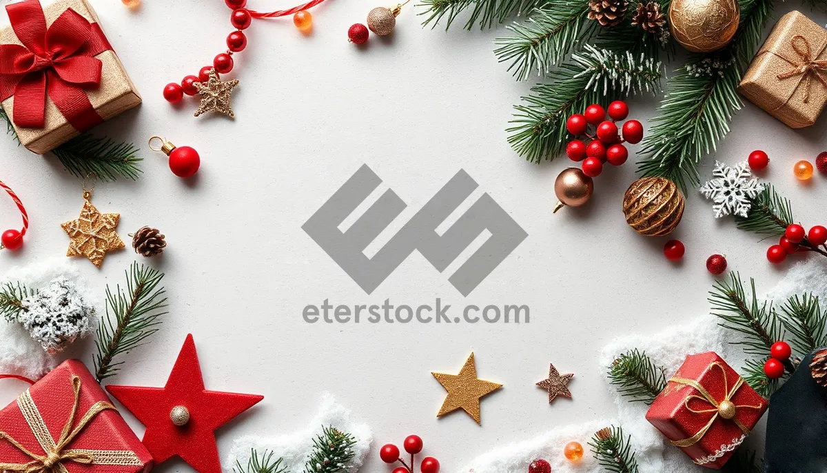 Picture of Festive Winter Decor with Traditional Ornaments and Holly