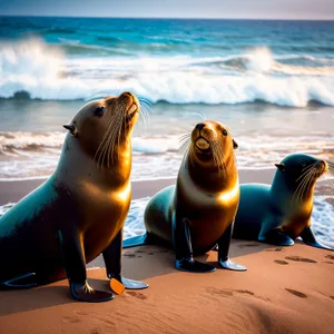 Sunny Sea Lion Lounging on Coastal Beach