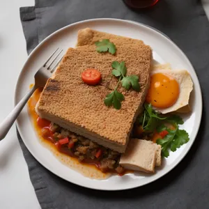 Healthy gourmet vegetable salad with cheese and tomato sandwich.