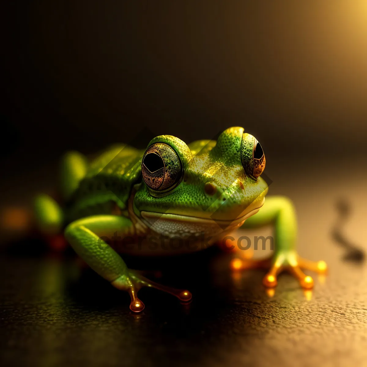 Picture of Colorful Eyed Frog Peeking Through Leaves