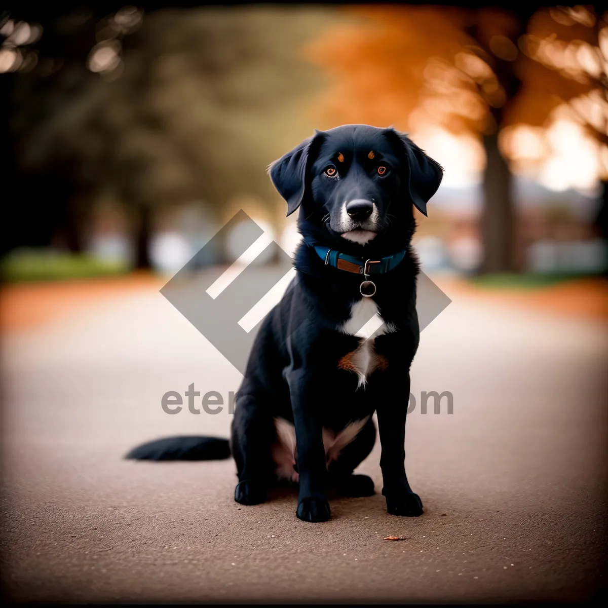 Picture of Adorable Black Retriever Puppy on Leash
