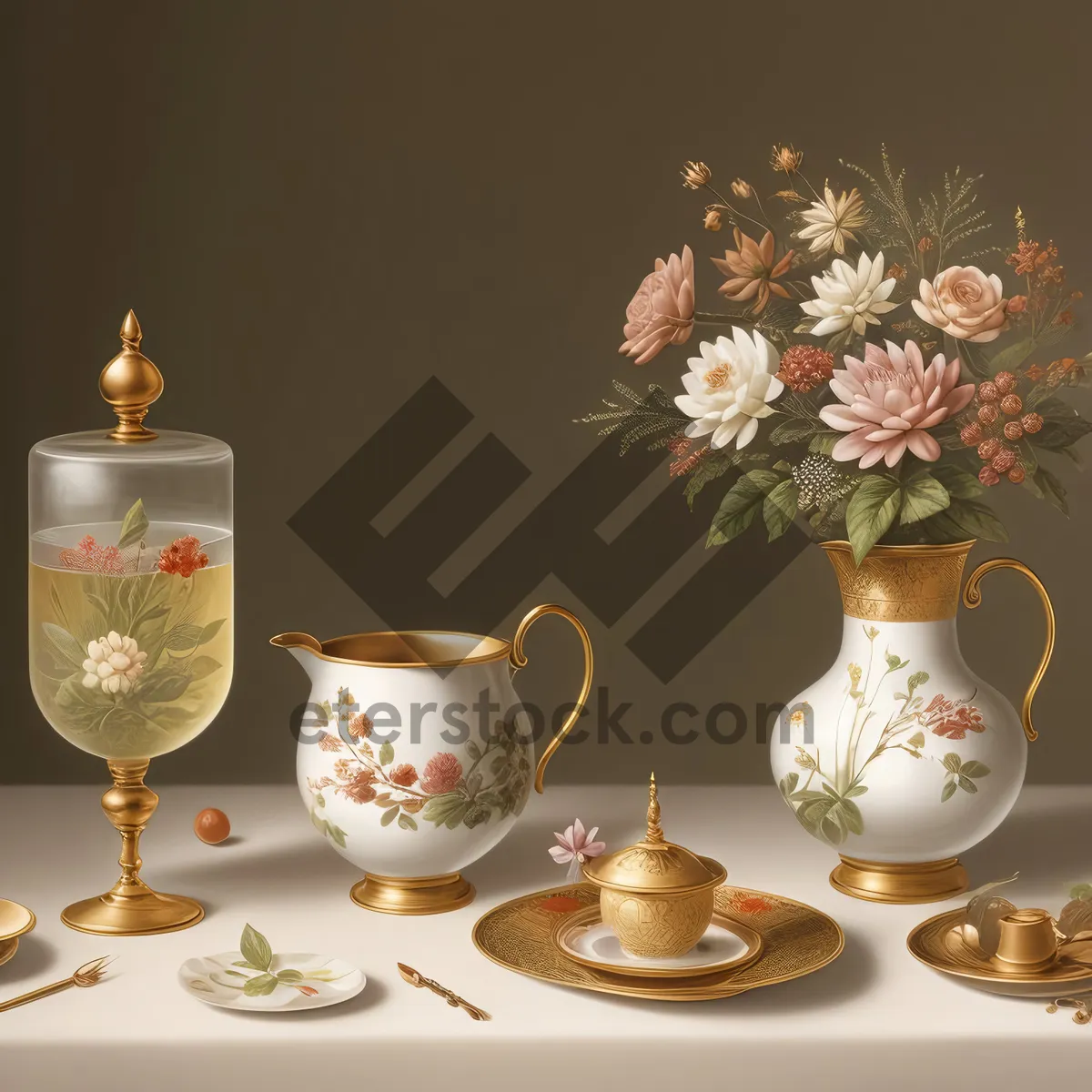 Picture of Table setting with breakfast and drink items