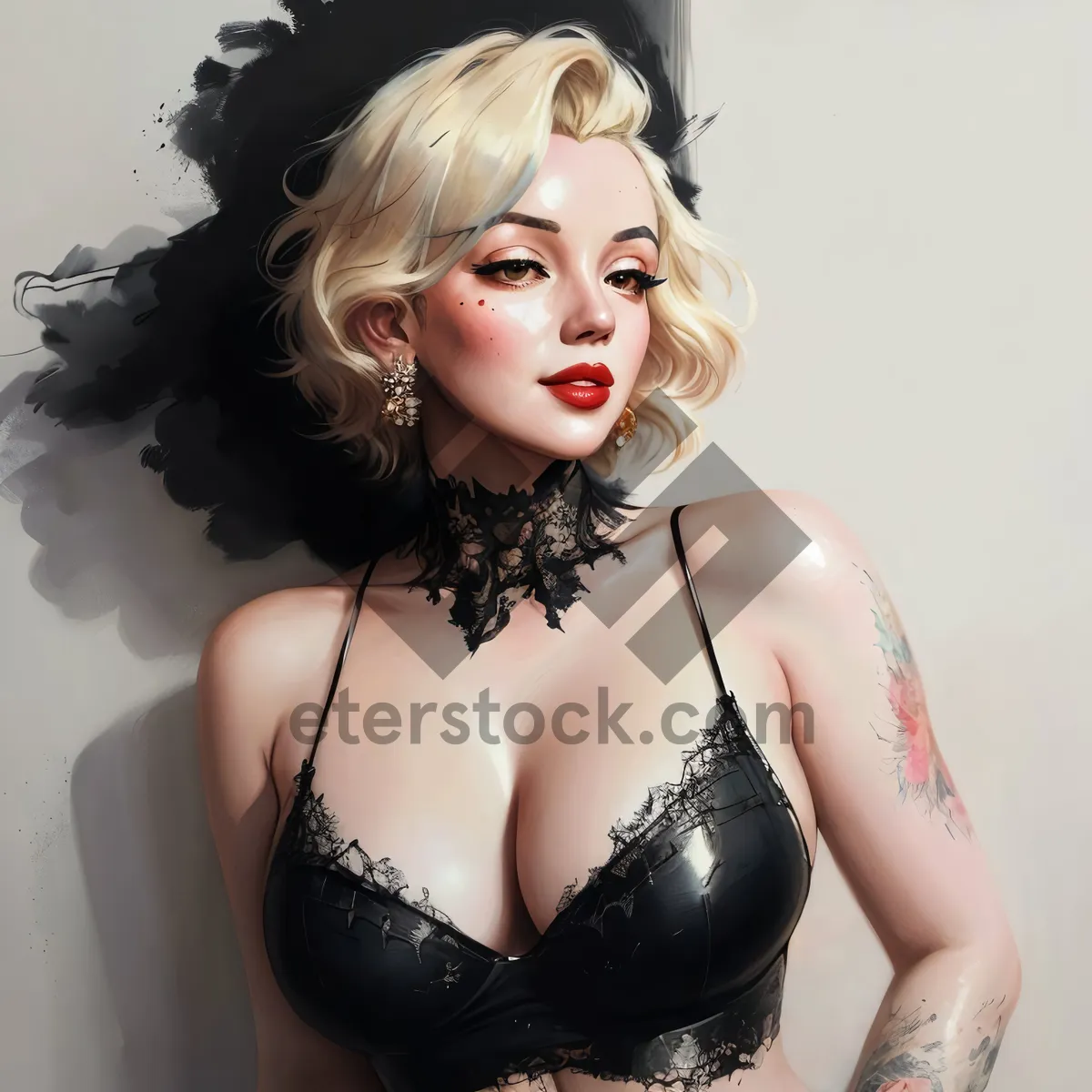 Picture of Sensual black lingerie model posing seductively