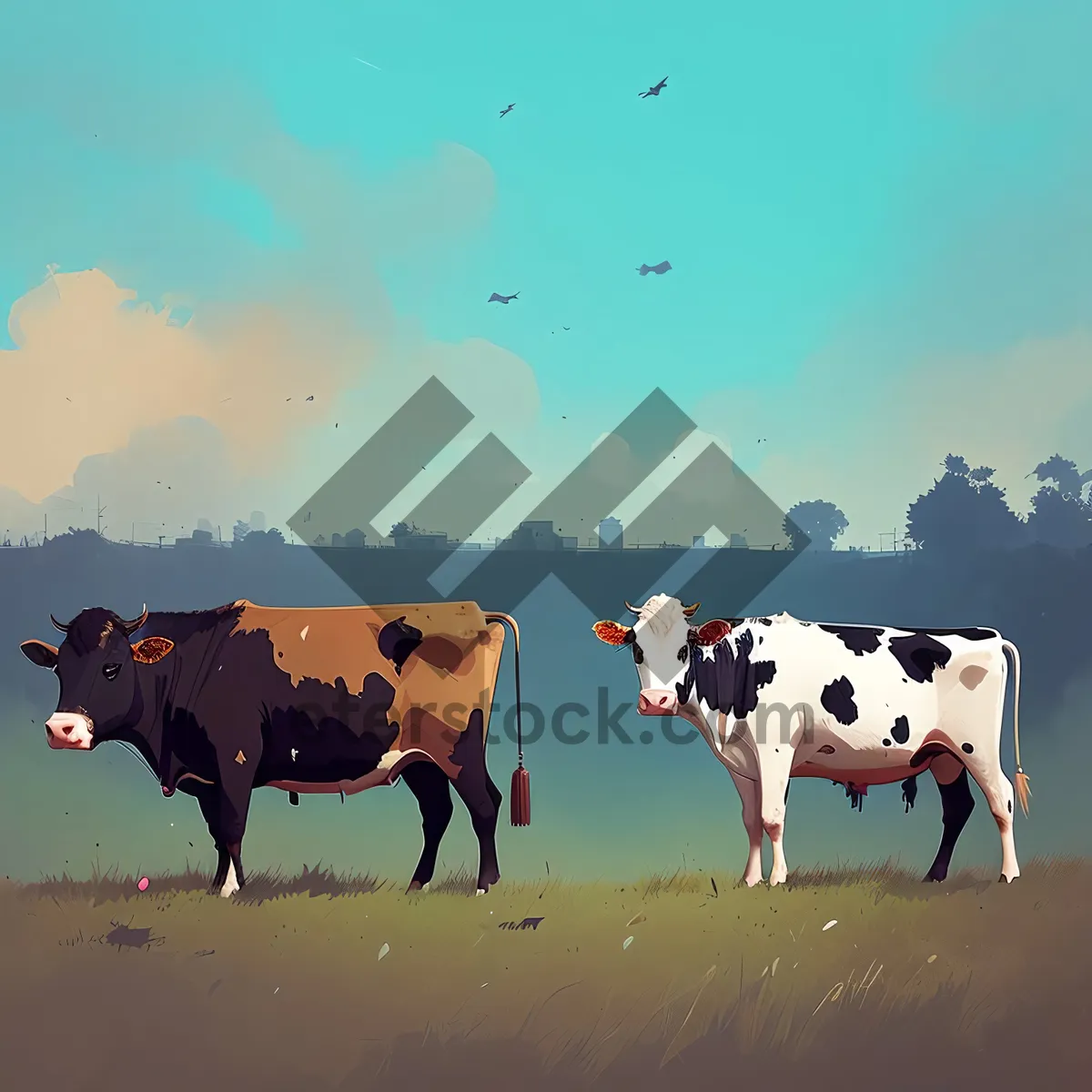 Picture of Serene Cows Grazing in Rural Meadow