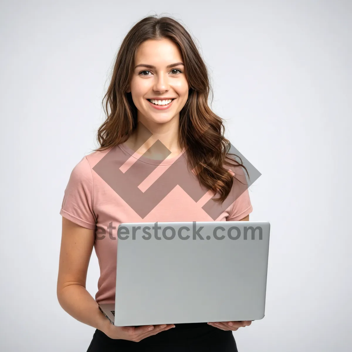 Picture of Smiling Businesswoman with Laptop at Desk