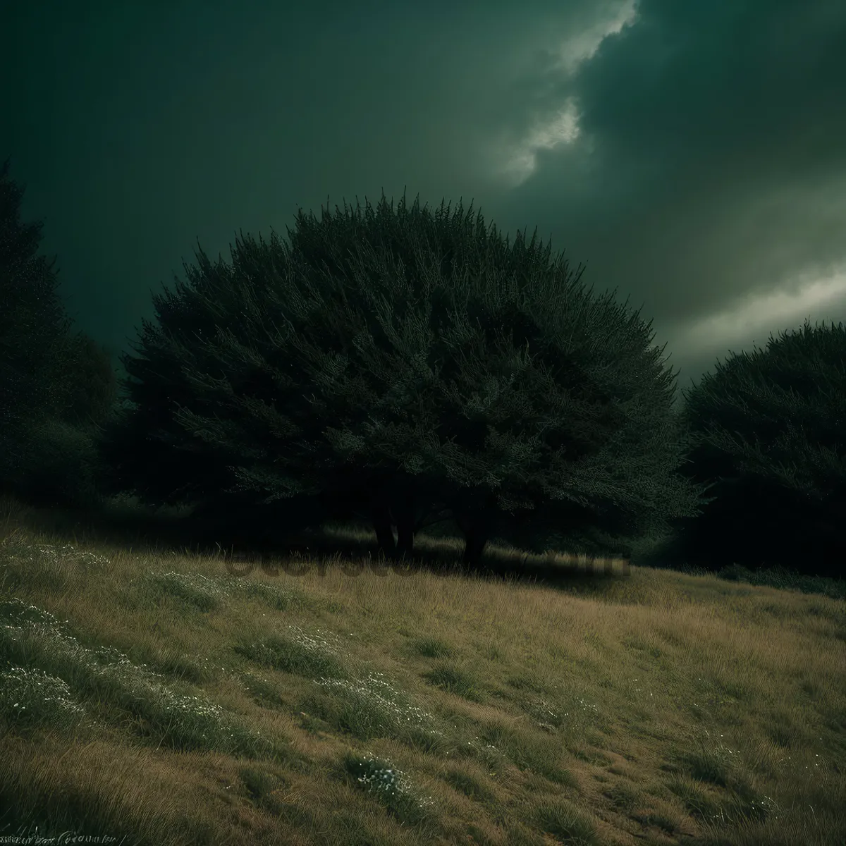 Picture of Autumn Skyline over Rural Meadow and Tree