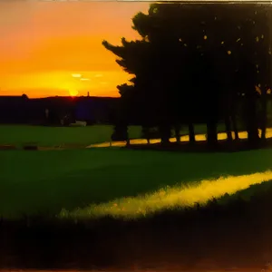 Golden Horizon: Vibrant Sunset Over Rapeseed Field