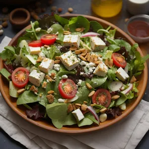 Fresh Gourmet Salad with Seafood and Vegetables