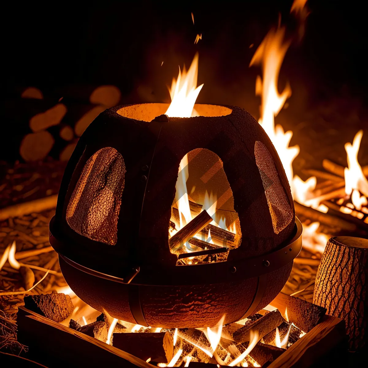 Picture of Spooky Pumpkin Jack-O'-Lantern Illuminating the Night