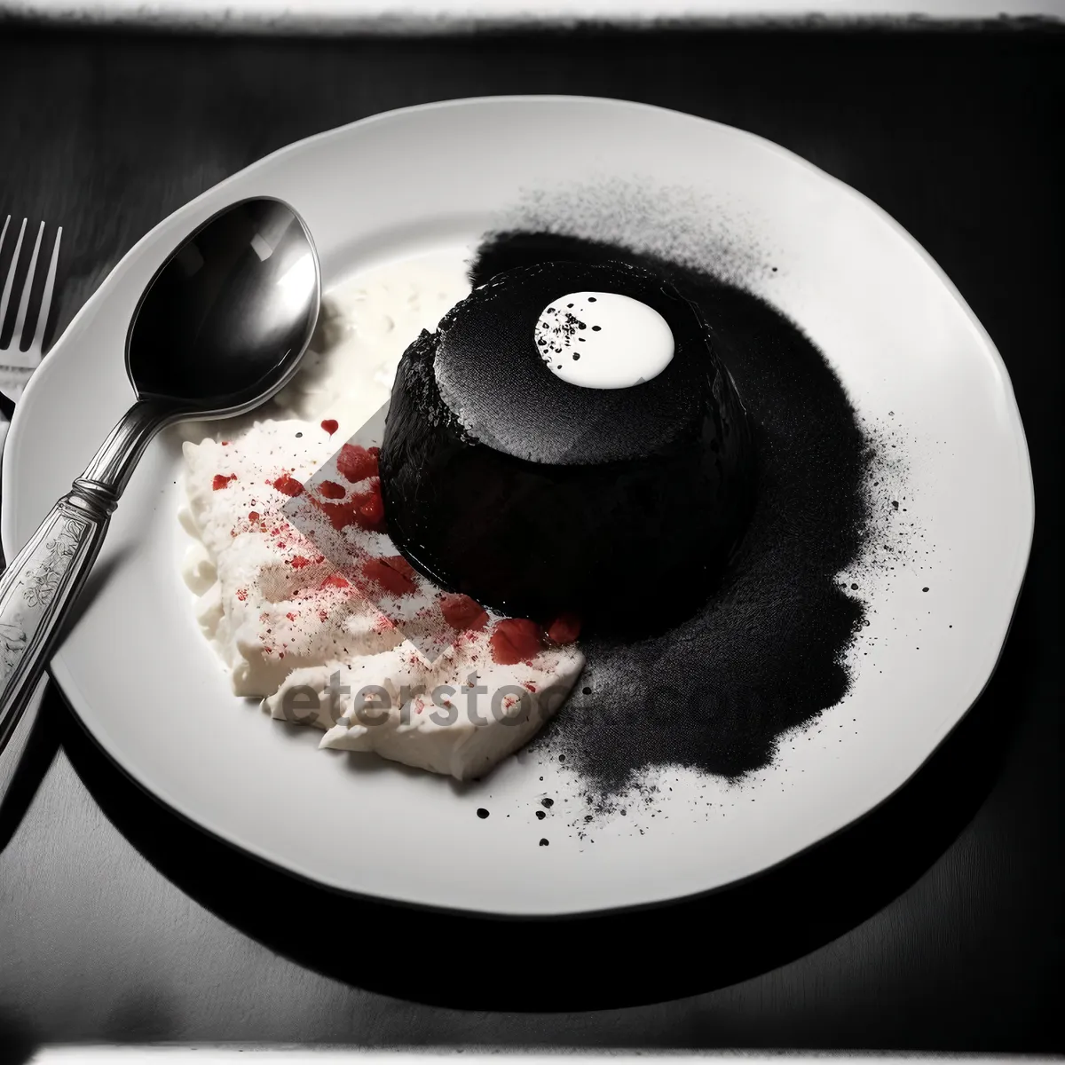 Picture of Delicious dessert on white plate with sauce