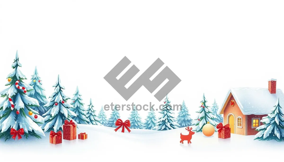 Picture of New Year winter greeting card with deer and snowflake