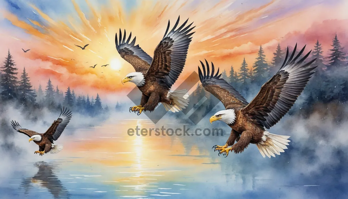 Picture of Majestic Bald Eagle in Flight with Spread Wings