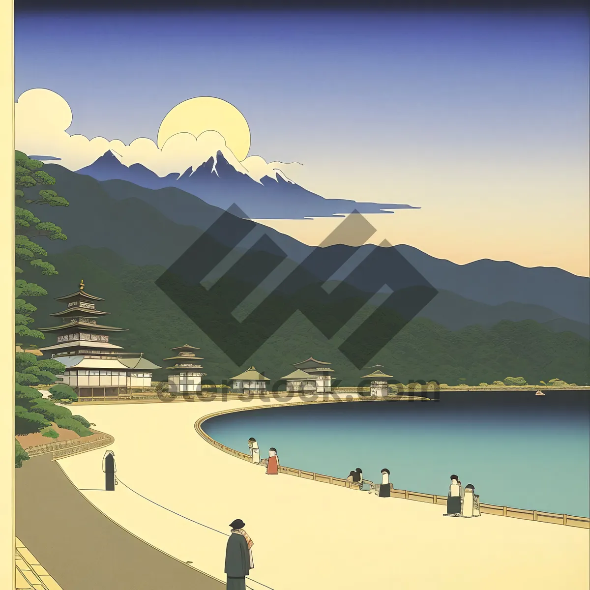 Picture of Idyllic Coastal Bay with Majestic Mountains