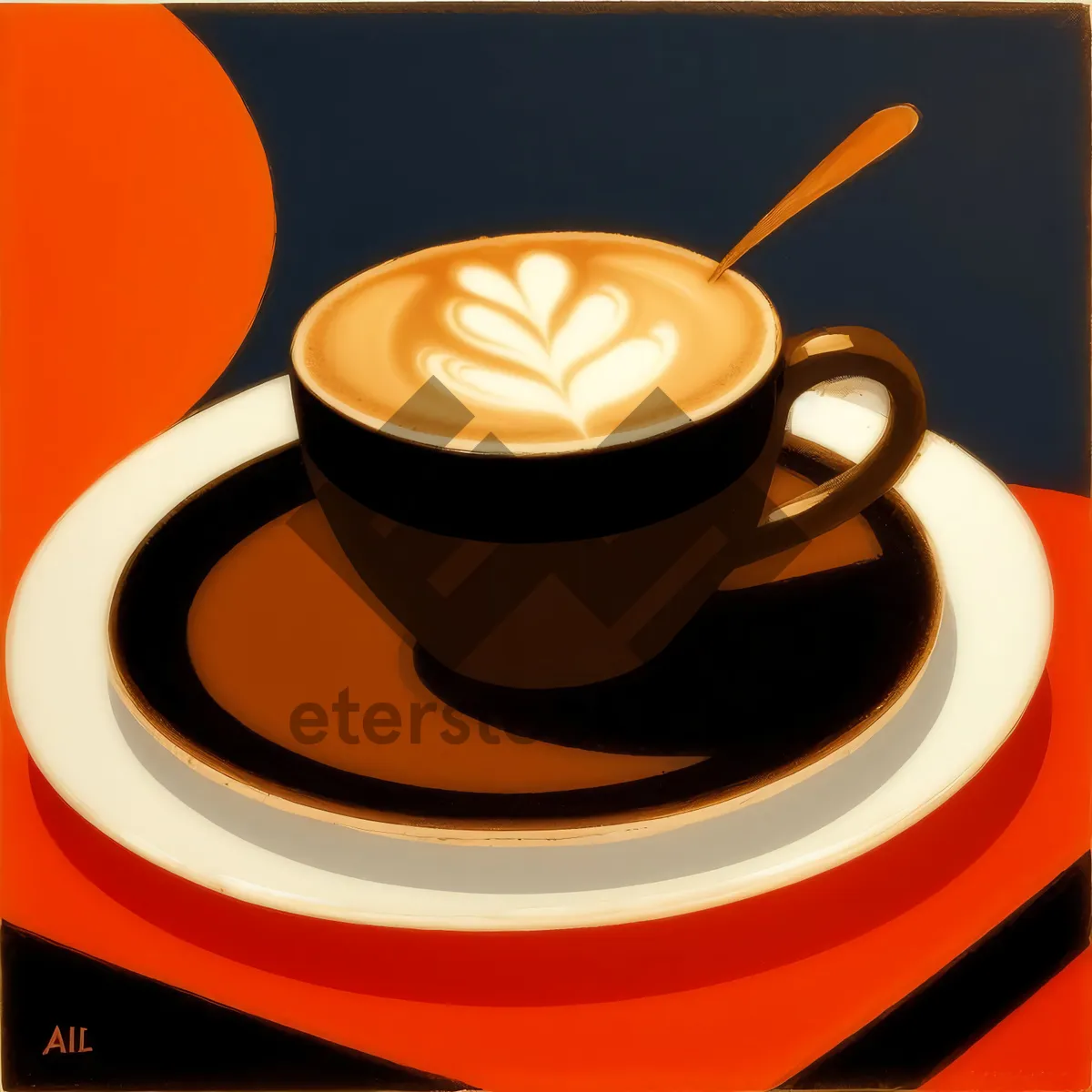 Picture of Morning Cup of Joe: A Hot Espresso Beverage on Saucer