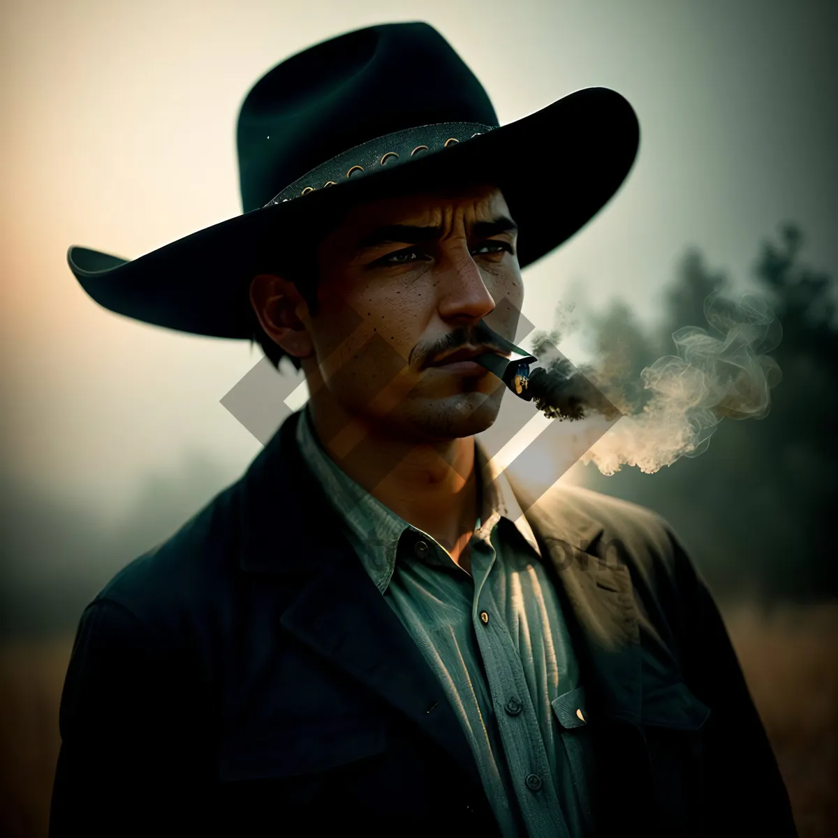 Picture of Smiling Cowboy Man in Western Hat