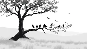 Black Silhouette Tree in Seasonal Landscape Design