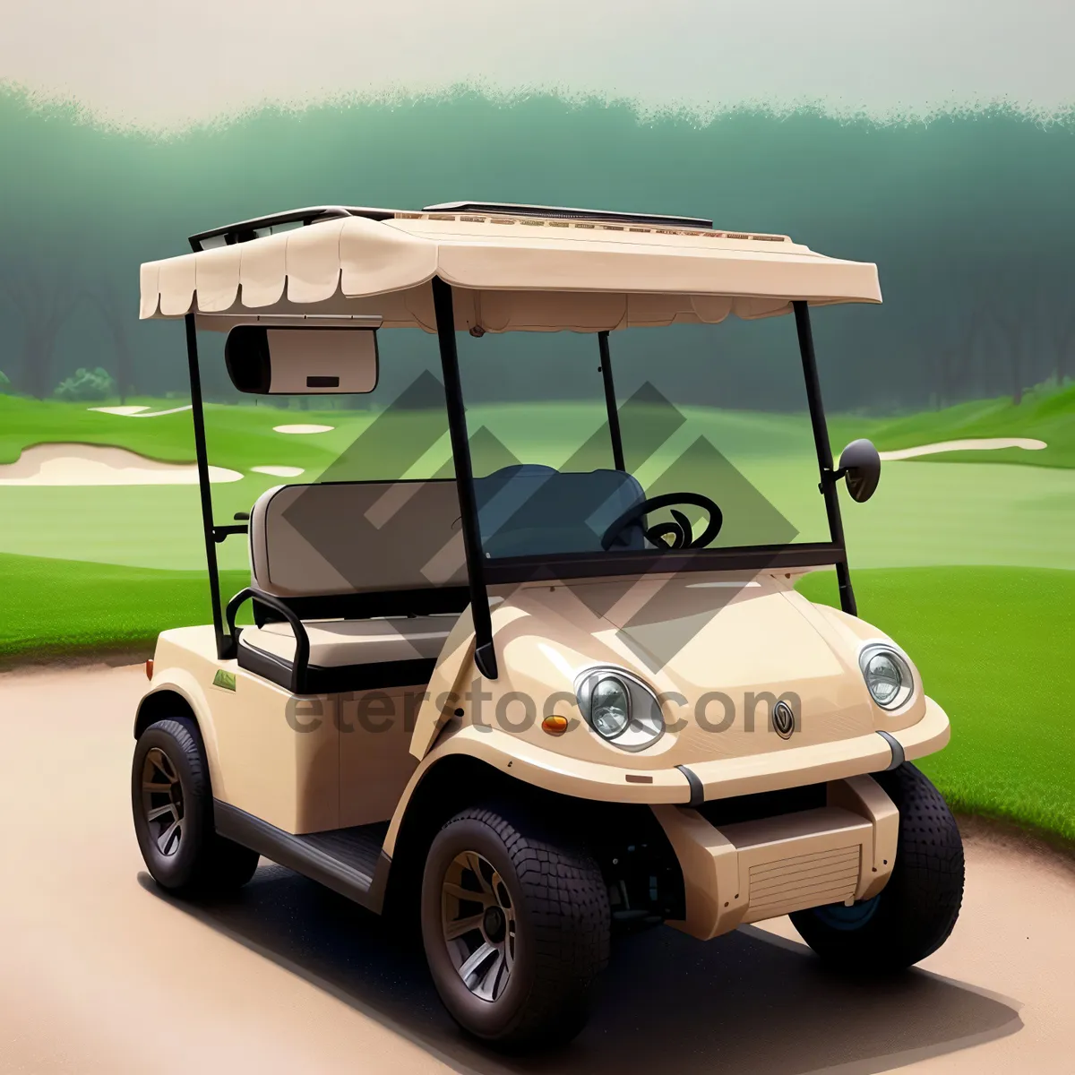 Picture of Golf Cart on Grass at Driving Range